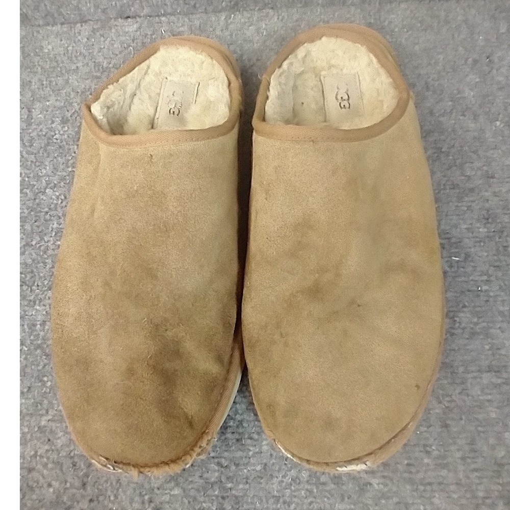 UGG Tasman LTA Slippers Mens Size 10 Chestnut Suede Shearling Mules 1129290 - Picture 3 of 9